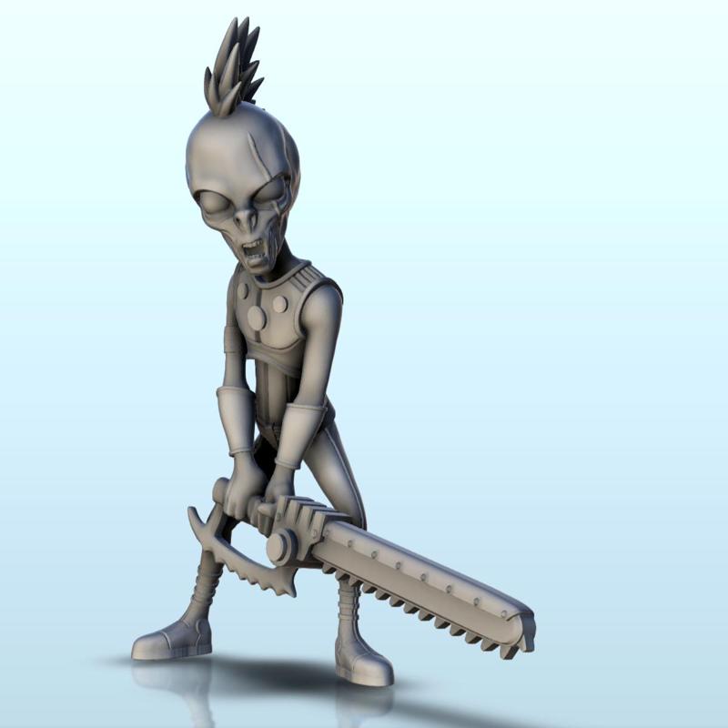 Alien punk with armor and chainsaw sword (9) (+ pre-supported version & rounded base) - SF Warhordes ET extraterrest Confrontation