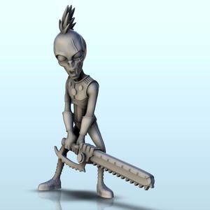Alien punk with armor and chainsaw sword (9) (+ pre-supported version & rounded base) - SF Warhordes ET extraterrest Confrontation