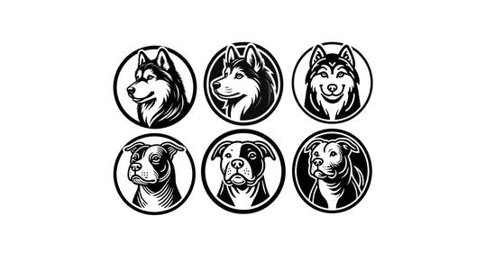Leather Stamps 75mm Huskies and Pit Bulls #1