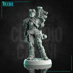 (0246) Female post apocalyptic warrior bounty hunter with a gun