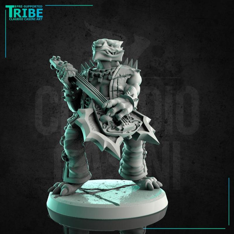 (0253) Male dragonborn bard rocker with a demonic guitar