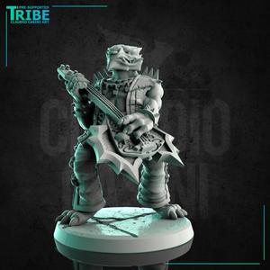 (0253) Male dragonborn bard rocker with a demonic guitar