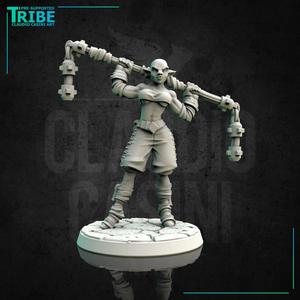 (0146) Female elf human tiefling firbolg half-orc shaolin monk with two hands mace or chain club