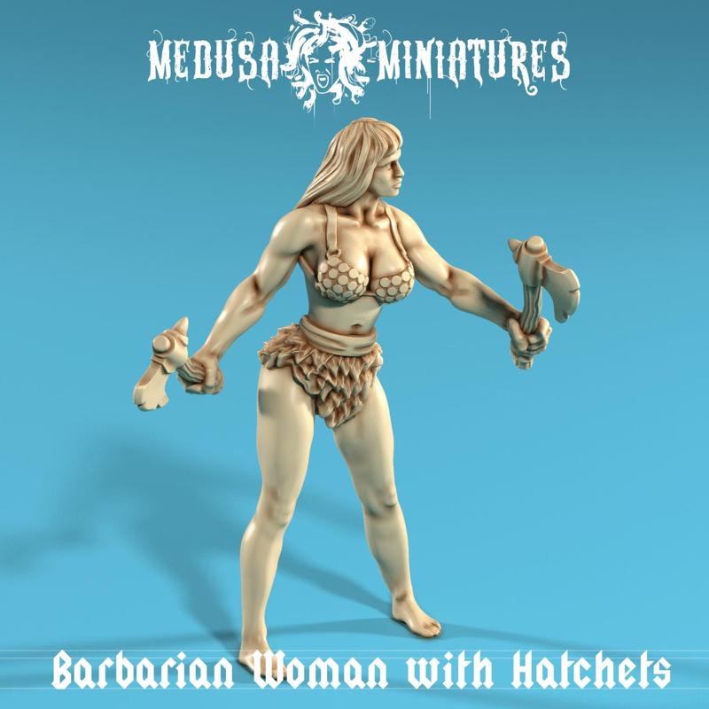 Barbarian Woman with Hatchets - Dual Wielding Female Warrior STL