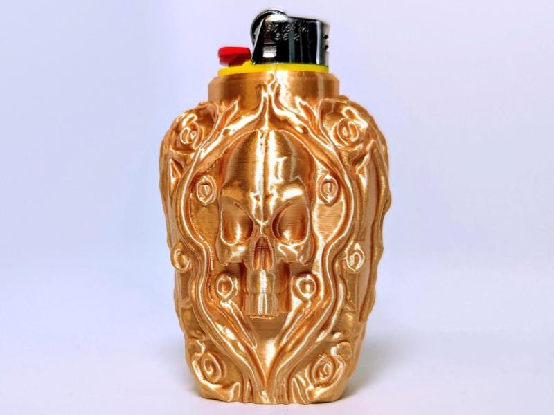 Ornate Skull Bottle Bic Lighter Sleeve Case