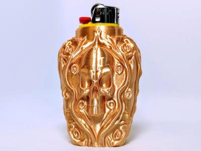 Ornate Skull Bottle Bic Lighter Sleeve Case