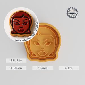 Evil Girl Cookie Cutter & Stamp Set, Halloween Baking Tool, Scary Emojis, Spooky Pastry Decor, Fondant Shapes, 6-Piece S/M/L Sizes PRODUCT_962