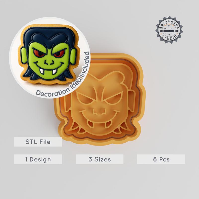 Vampire Boy Cookie Cutter & Stamp Set, Halloween Spooky Kid Baking Tools, 3 Sizes for Fondant & Cookies PRODUCT_976