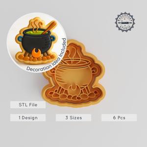 Cauldron Cookie Cutter & Stamp Set, Magic Pot, Halloween Theme, 6-Piece, Includes S/M/L Sizes PRODUCT_1029