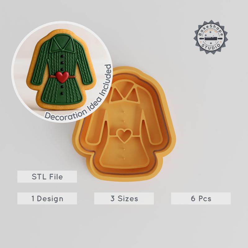 Woolen Coat Shape Cutter & Stamp, Cookie & Fondant Tool, Sizes S/M/L, 6-Piece Set PRODUCT_210