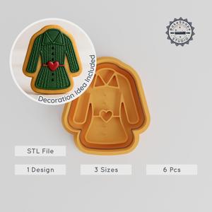 Woolen Coat Shape Cutter & Stamp, Cookie & Fondant Tool, Sizes S/M/L, 6-Piece Set PRODUCT_210