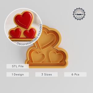 Hearts Cookie Cutter & Stamp Set, Love Shape, Perfect for Fondant, 6 Pcs in S/M/L Sizes PRODUCT_219