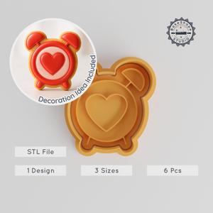 Alarm Clock Cookie Cutter & Stamp Set, Timepiece, Heart, S/M/L, Perfect for Cookies & Fondant PRODUCT_201