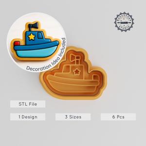 Police Boat Shape Cutter & Stamp, Ocean Security Patrol, Fondant Cookie Decor, 6-Piece Set PRODUCT_1124