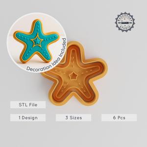 Starfish Shape Cutter & Stamp Set, Cookie & Fondant Tool, Sea Creature Design, 3 Sizes, Marine Theme Bakeware Bundle PRODUCT_1145
