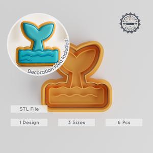Whale Tail Ocean Cookie Cutter & Stamp Set, Sea Creature Shape, 3 Sizes, Perfect for Fondant, Marine Mammal Design PRODUCT_1158