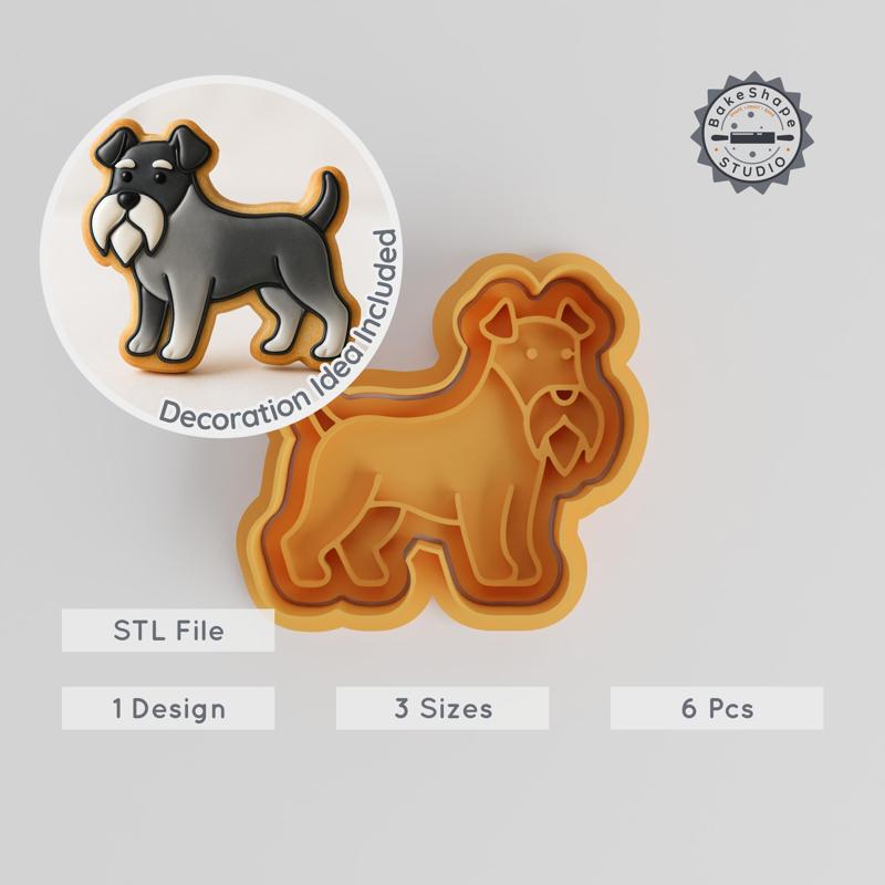 Miniature Schnauzer Cookie Cutter & Stamp Set, Perfect for Cookies & Fondant, S/M/L, Dog Pet Breed Design, 6-Piece Collection PRODUCT_297