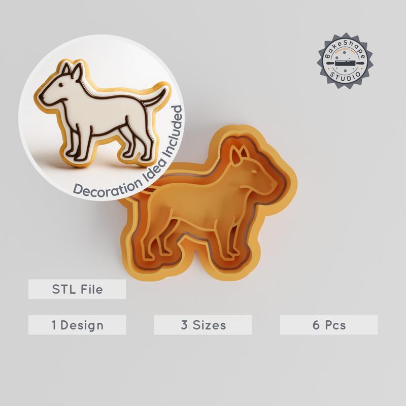 Bull Terrier Dog Shape Cutter & Stamp Set, Cookie & Fondant Decoration, Pet Puppy Breed, S/M/L 3D Print STL PRODUCT_272