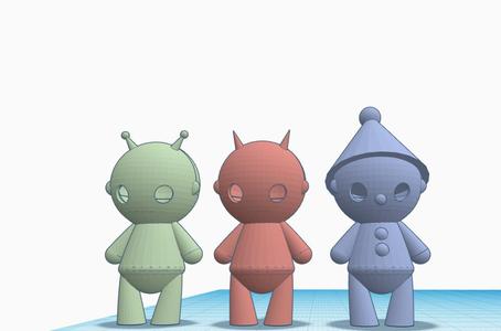 Cute baby figurines (Clown, devil, alien)