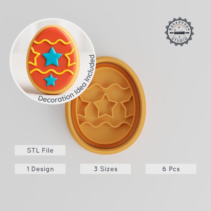 Easter Egg Shape Cutter & Stamp Set, Perfect for Cookies & Fondant, 6-Piece, S/M/L Sizes, Festive Egg Ornament PRODUCT_46