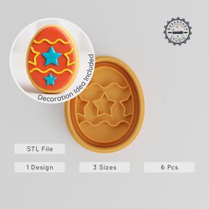 Easter Egg Shape Cutter & Stamp Set, Perfect for Cookies & Fondant, 6-Piece, S/M/L Sizes, Festive Egg Ornament PRODUCT_46