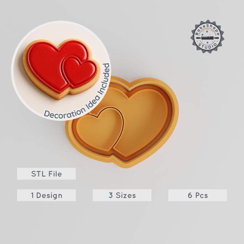 Heart Shape Cutter & Stamp, Cookie & Fondant Decoration, S/M/L Sizes, 6-Piece Set PRODUCT_27
