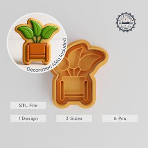 Modern Pot Plant Shape Cutter & Stamp Set, Perfect for Cookies & Fondant, Includes 6 Pieces, Sizes S/M/L PRODUCT_413