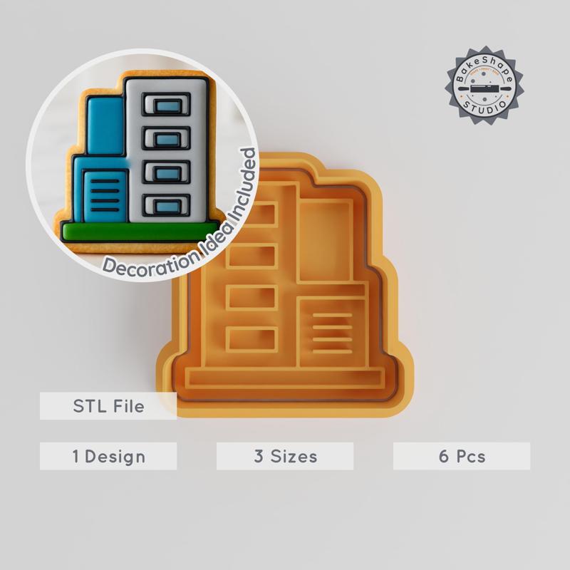Office Building Cookie Cutter & Stamp Set, 6-Piece, Cityscape Design, Perfect for Fondant, S/M/L Sizes PRODUCT_561