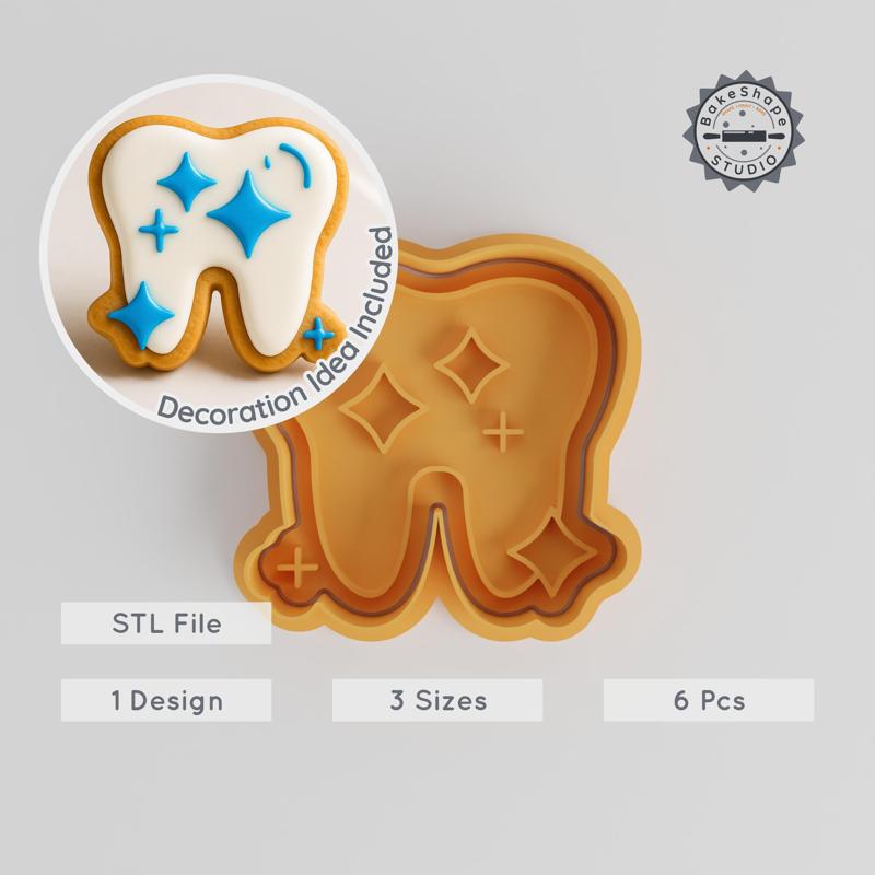 Clean Teeth Shape Cutter & Stamp, Cookie & Fondant Tool, Dental Care, Oral Hygiene, 3 Size Set PRODUCT_501