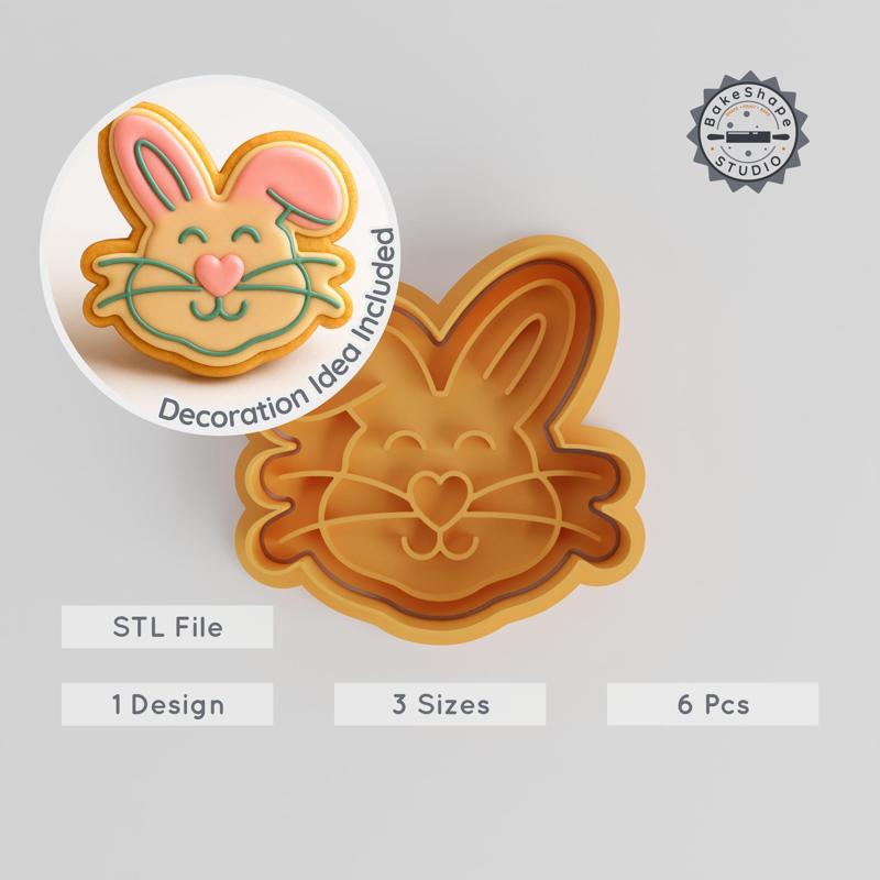 Easter Bunny Cookie Cutter & Stamp Set, 6 Piece, Spring Rabbit, Festive Holiday Decoration, Fondant Shapes, S/M/L PRODUCT_462
