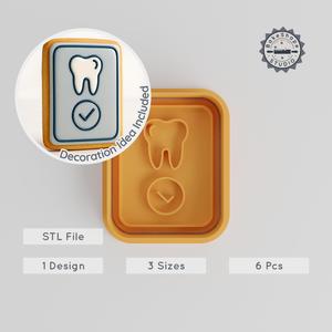 Dental Check Shape Cutter & Stamp Set, Cookie & Fondant Stencils, Dentist Exam, 3 Sizes S/M/L, Healthcare Baking Tool PRODUCT_492