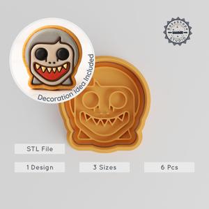 Demon Girl Shape Cutter & Stamp, Halloween Spooky Cookie Fondant Set, Scary Horror Emoji, 3 Sizes PRODUCT_956