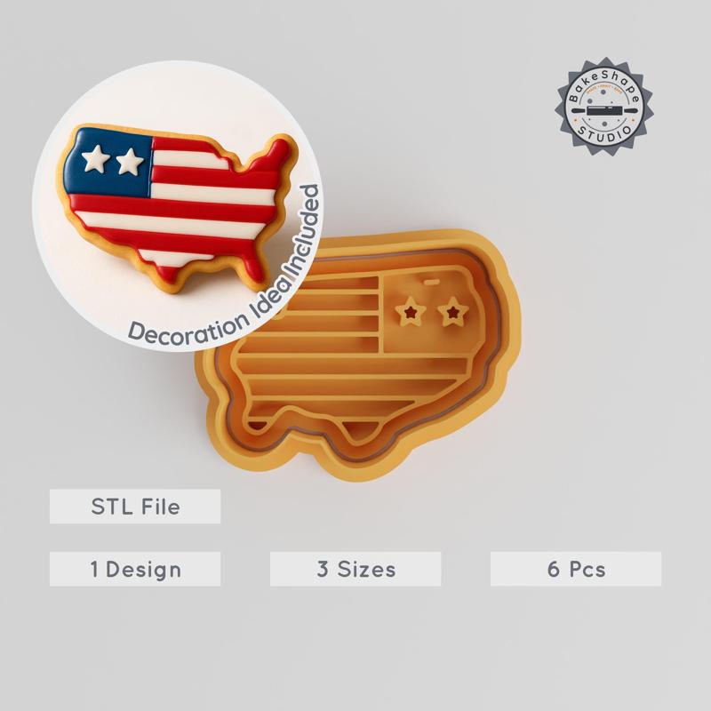 USA Map Shape Cutter & Stamp Set, Perfect for Cookies & Fondant, S/M/L Sizes, 6 Pieces PRODUCT_2843