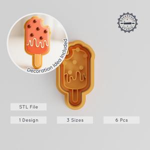 Popsicle Shape Cutter & Stamp, Cookie & Fondant, S/M/L Sizes, 6-Piece Set, Dessert & Frozen Snack Design PRODUCT_1067