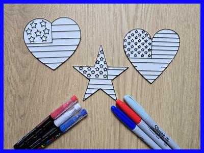 USA 4th of July Heart Star DIY Coloring Memorial