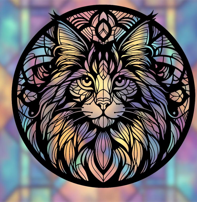 Maine Coon Mandala Art – 2D wallart (Stained Glass Style)