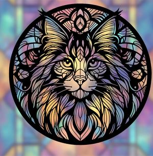 Maine Coon Mandala Art – 2D wallart (Stained Glass Style)