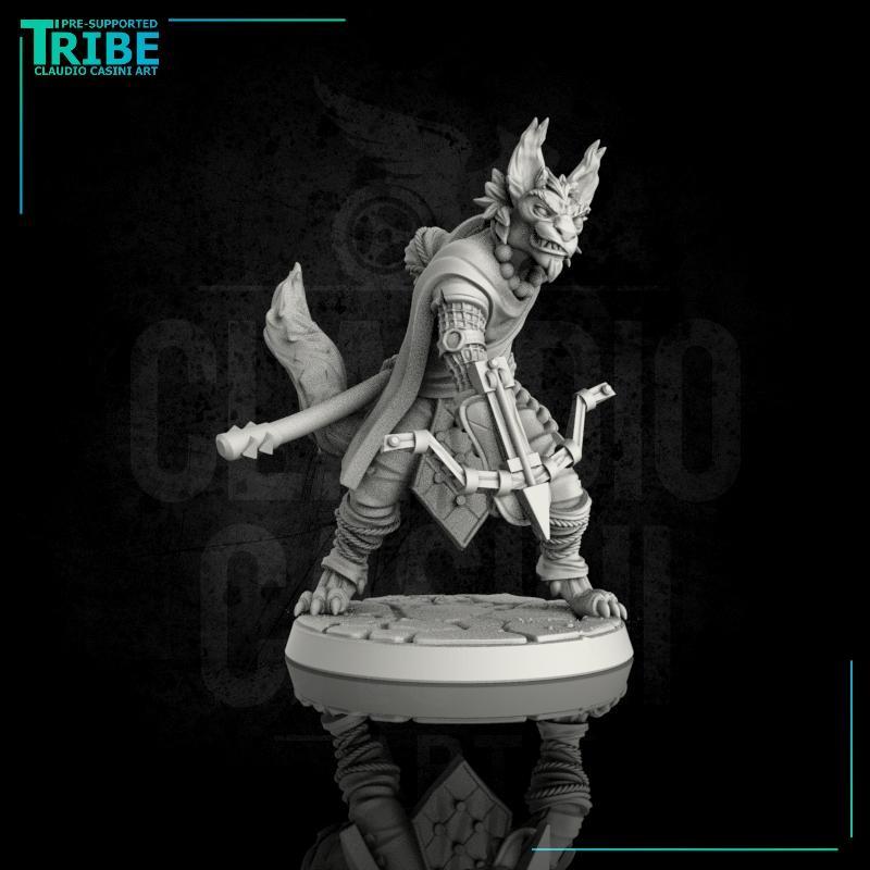 (0089) Male felinid ranger with katana and crossbow