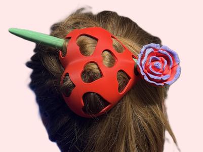 3D Heart and Rose Valentines Hair Pin