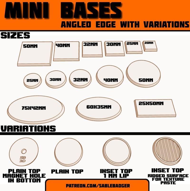 Mini Bases - Beveled edges - Multiple sizes/shapes