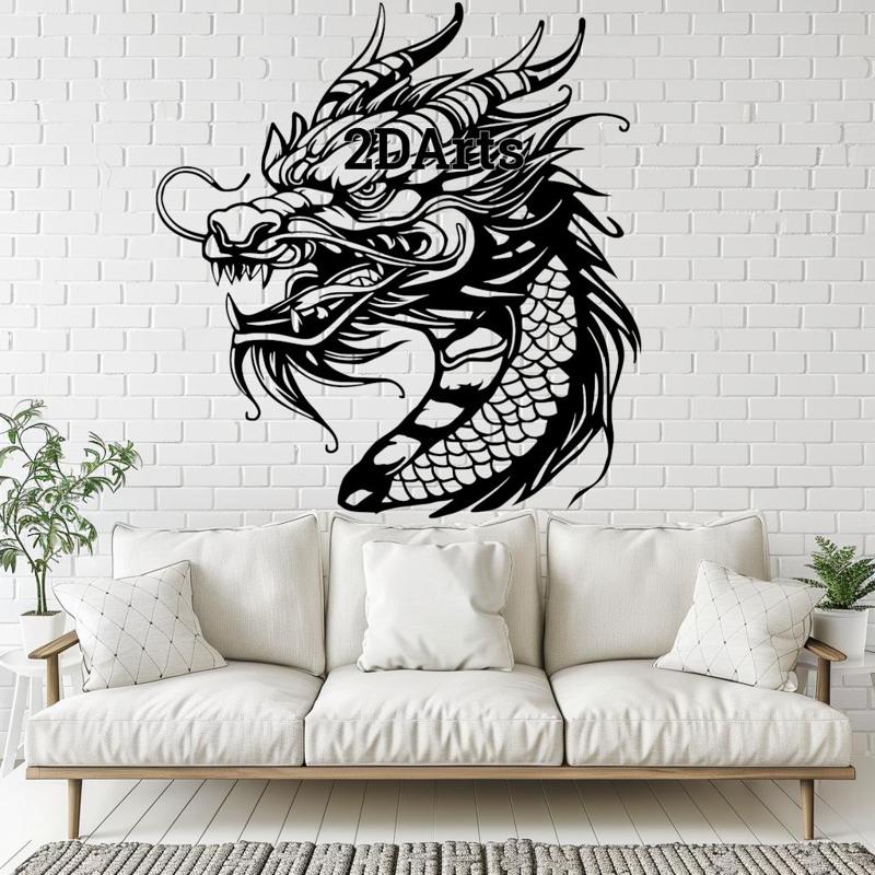 Dragon Head Tattoo Style 2D Wall Art/Window Art - Digital STL & SVG Files for 3D Printing and Laser 