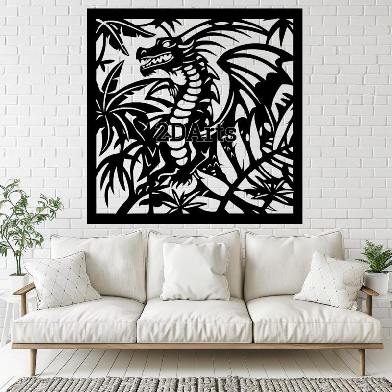 Dragon in Jungle 2D Wall Art/Window Art - Digital STL & SVG File