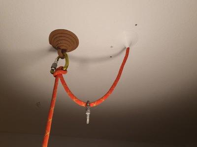 Lamp ceiling mount for old rock climbing rope