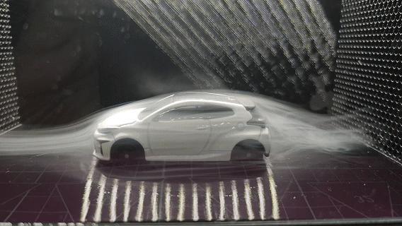 Wind tunnel test model for cars, supporting 1:64 to 1:43 scale models