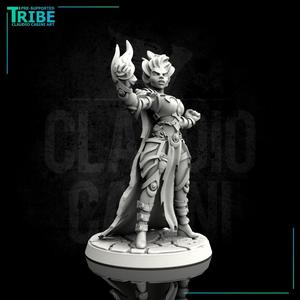 (0032) Female human elf half orc tiefling elemental fire wizard