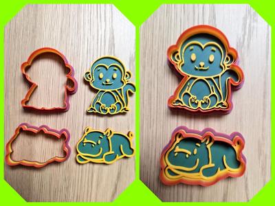 Monkey Ape Hippo Cookie Cutter Playdoh Stamp Fun