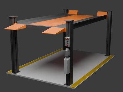 4 Post Car Lift, for car park diorama, scale 1:18