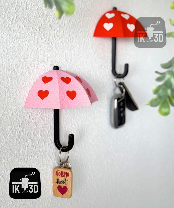 Umbrella With Hearts Wall Art Hook / 3MF Included