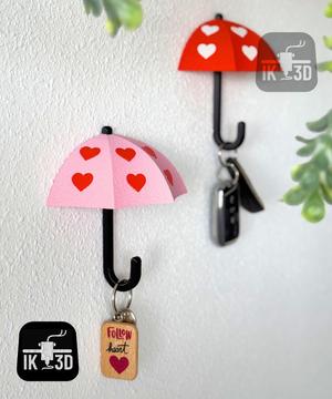 Umbrella With Hearts Wall Art Hook / 3MF Included