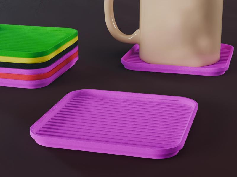 Stackable Striped Square Coaster Set 3D Print STL File | 3 Sizes 